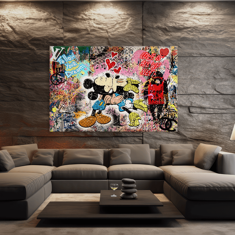 Leinwandbild - MICKEY MEETS BANKSY - LOVE IS ALL WE NEED No. 3