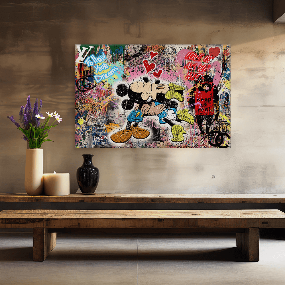 Leinwandbild - MICKEY MEETS BANKSY - LOVE IS ALL WE NEED No. 3