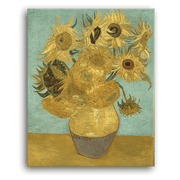Leinwandbild - Vincent van Gogh - Zwölf Sonnenblumen in einer Vase mit grönem Hintergrund