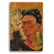 Leinwandbild - Frida Kahlo - Autorretrato con chango y loro