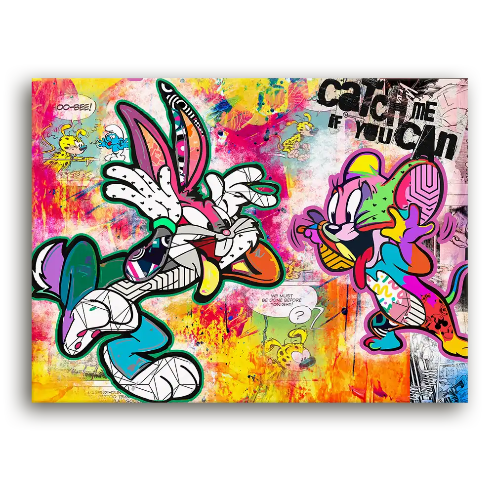 Leinwandbild - Bunny vs. Mouse - Catch Me If You Can