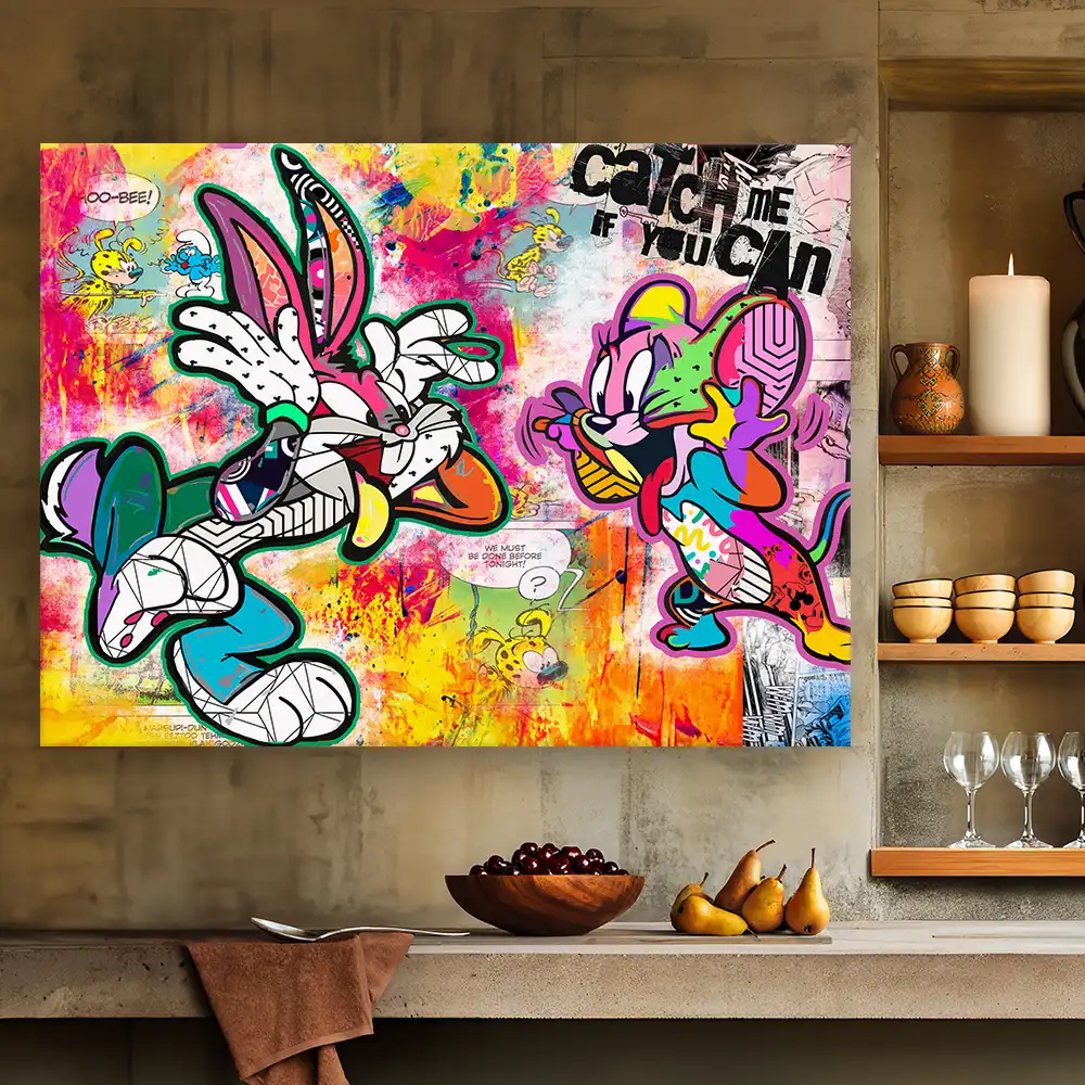 Leinwandbild - Bunny vs. Mouse - Catch Me If You Can