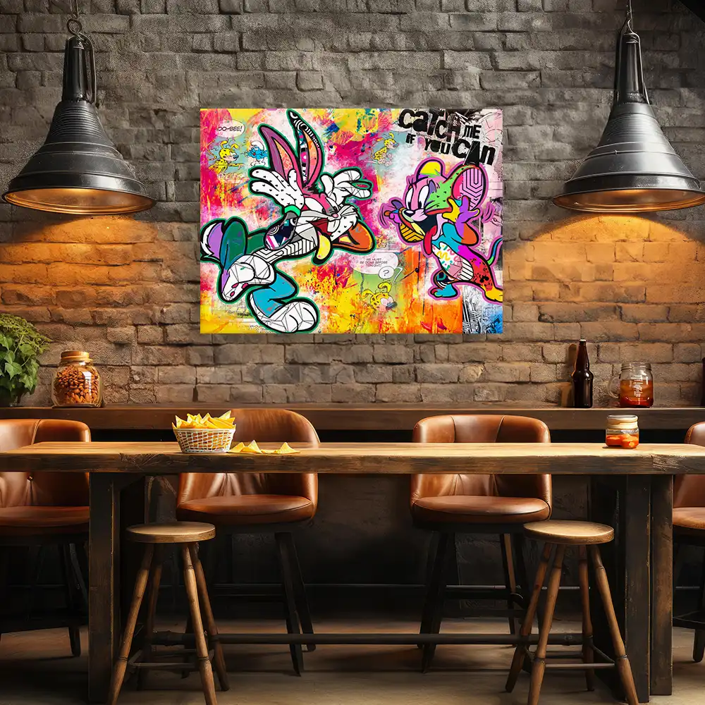 Leinwandbild - Bunny vs. Mouse - Catch Me If You Can