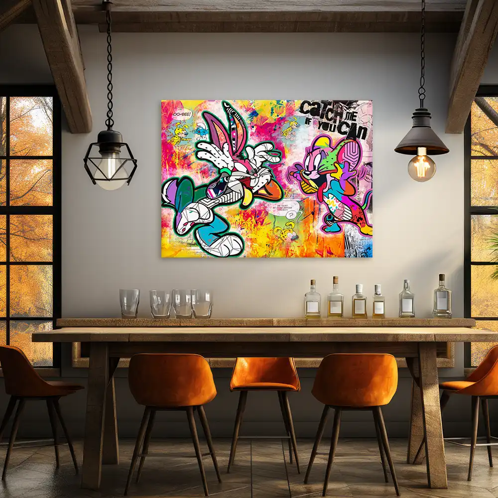 Leinwandbild - Bunny vs. Mouse - Catch Me If You Can