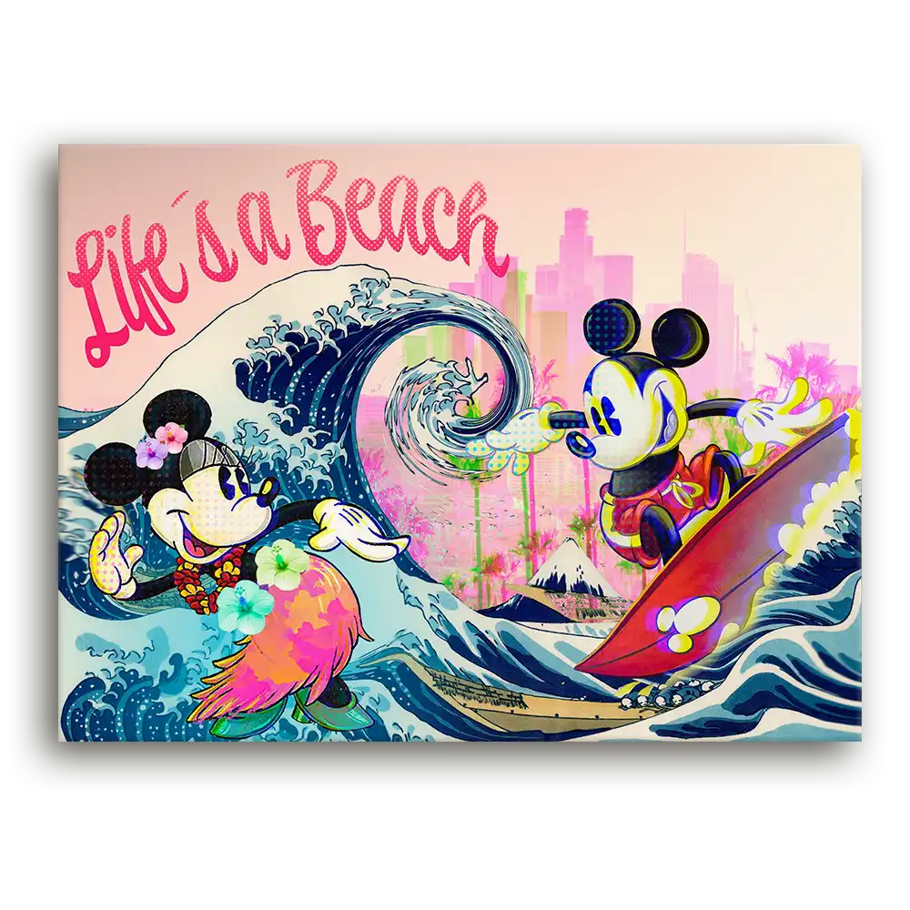 Leinwandbild - Mickey Surfing the Wave of Kanagawa