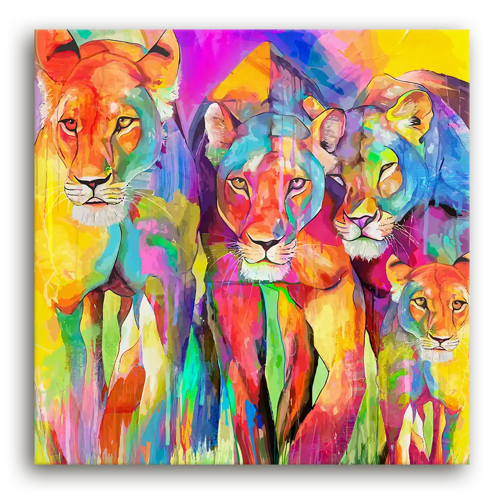 Leinwandbild - The Lioness March – Power In Rainbow Stripes