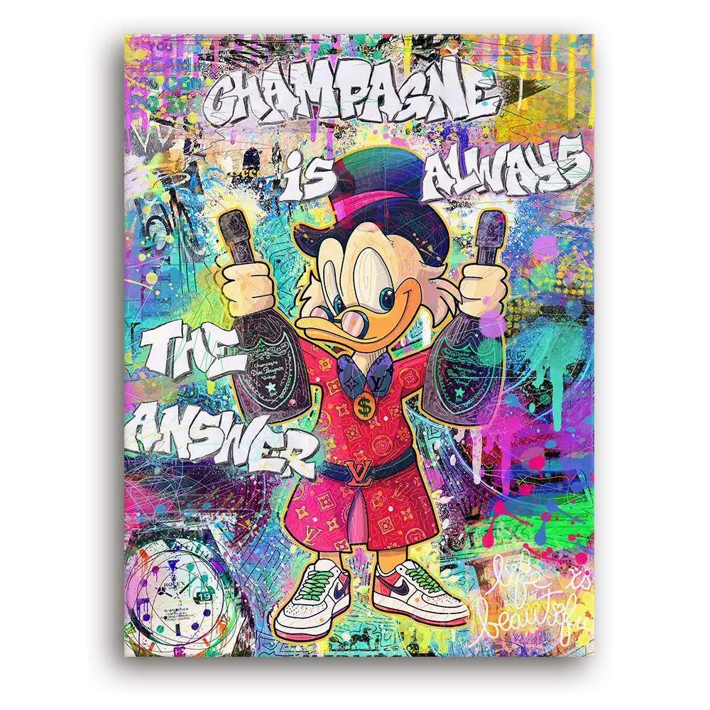 Leinwandbild - Pop Art Dagobert – Champagne Is Always The Answer