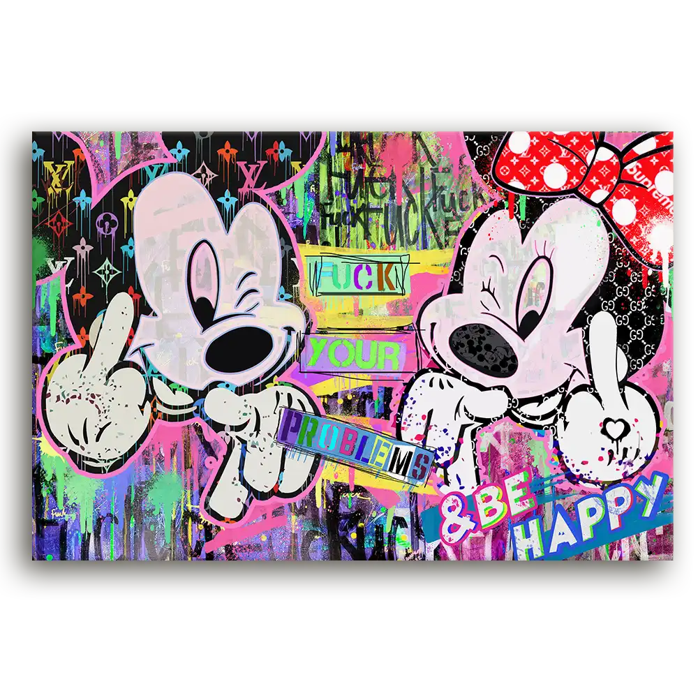 Leinwandbild - Mickey & Minnie - Fuck Your Problems & Stay Happy
