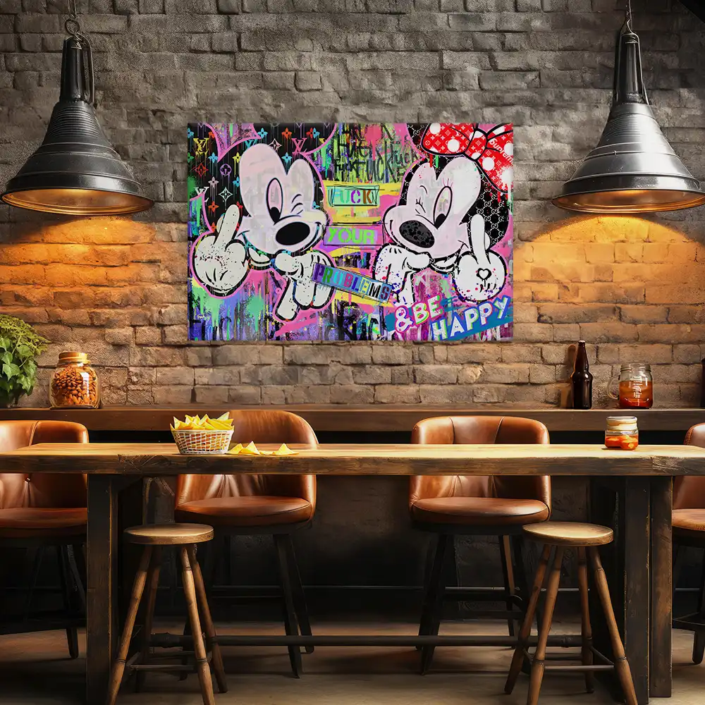 Leinwandbild - Mickey & Minnie - Fuck Your Problems & Stay Happy