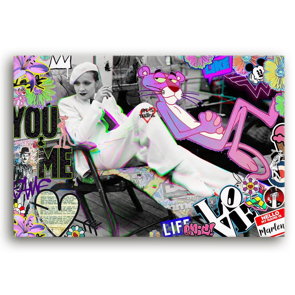 Leinwandbild - Marlene & Pink Panther – Life Is Beautiful With You & Me