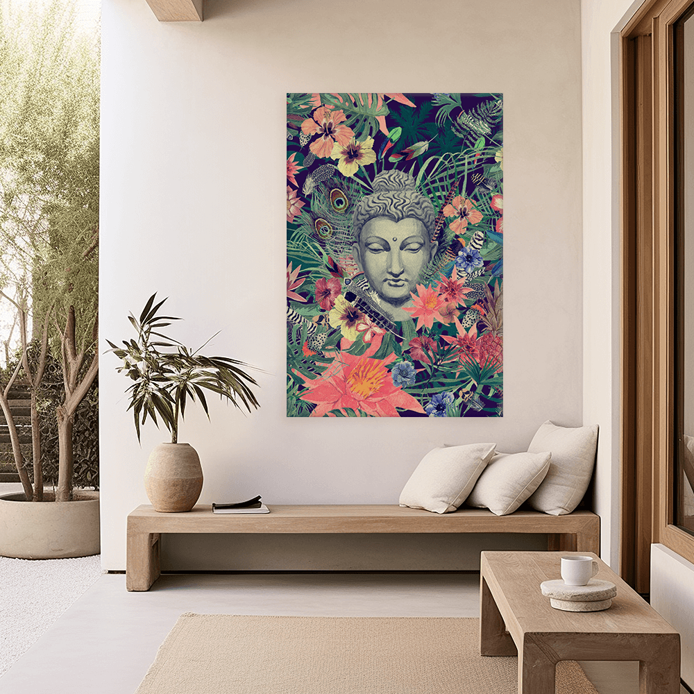 Leinwandbild - Buddha unter Blumen