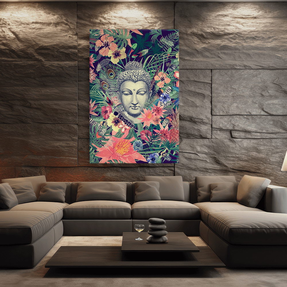 Leinwandbild - Buddha unter Blumen