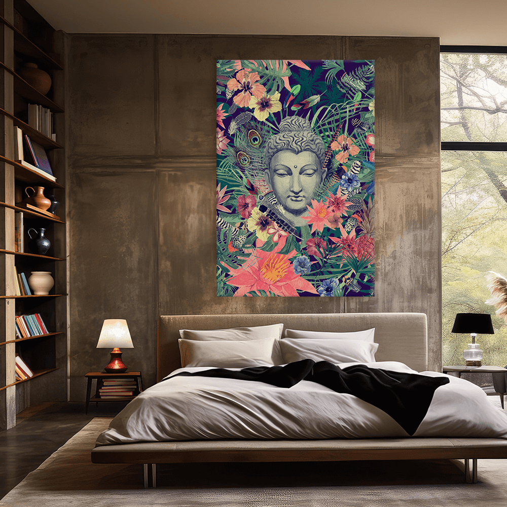 Leinwandbild - Buddha unter Blumen
