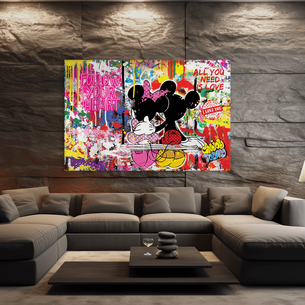 Leinwandbild - MICKEY MEETS BANKSY - LOVE IS ALL WE NEED
