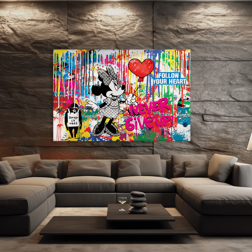 Leinwandbild - MICKEY MEETS BANKSY - NEVER GIVE UP