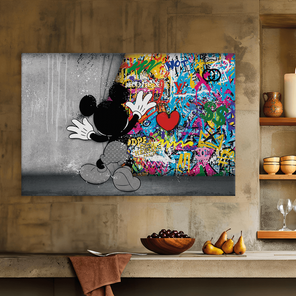 Leinwandbild - MICKEY MEETS BANKSY - HINTER DEM VORHANG