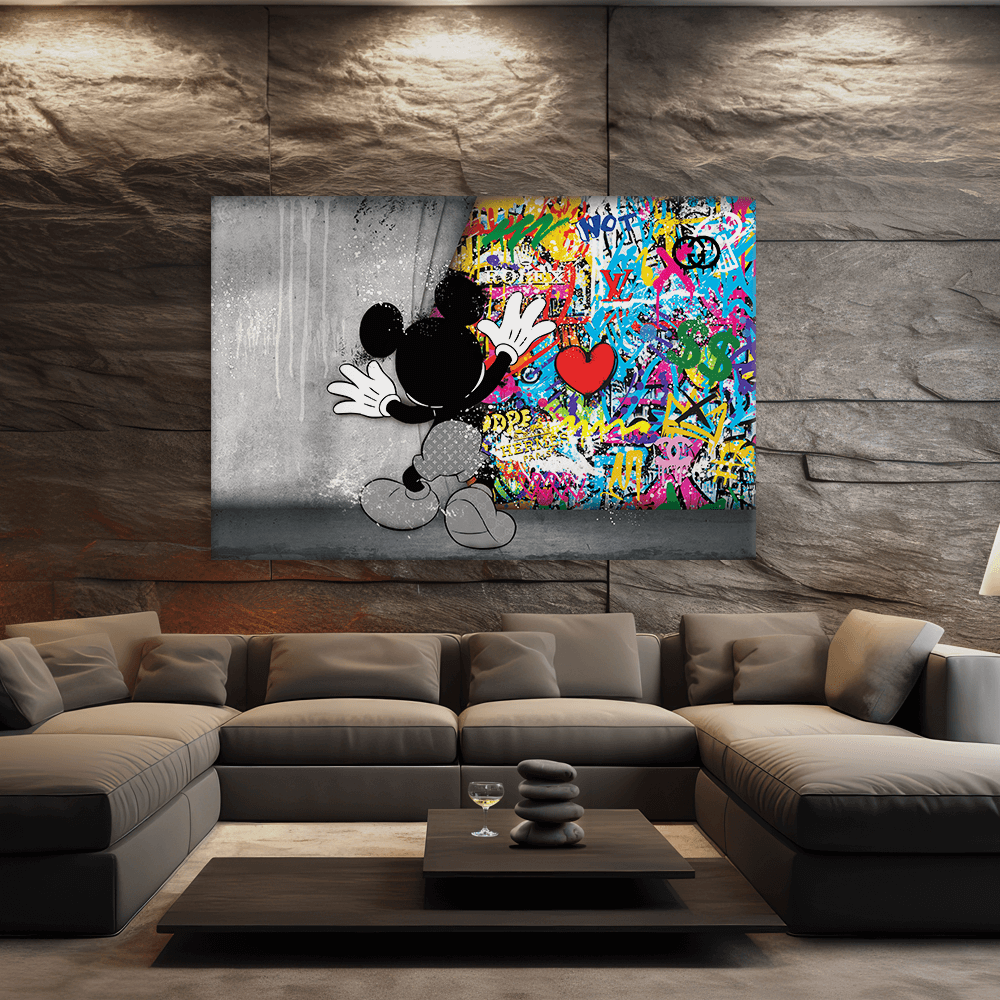 Leinwandbild - MICKEY MEETS BANKSY - HINTER DEM VORHANG