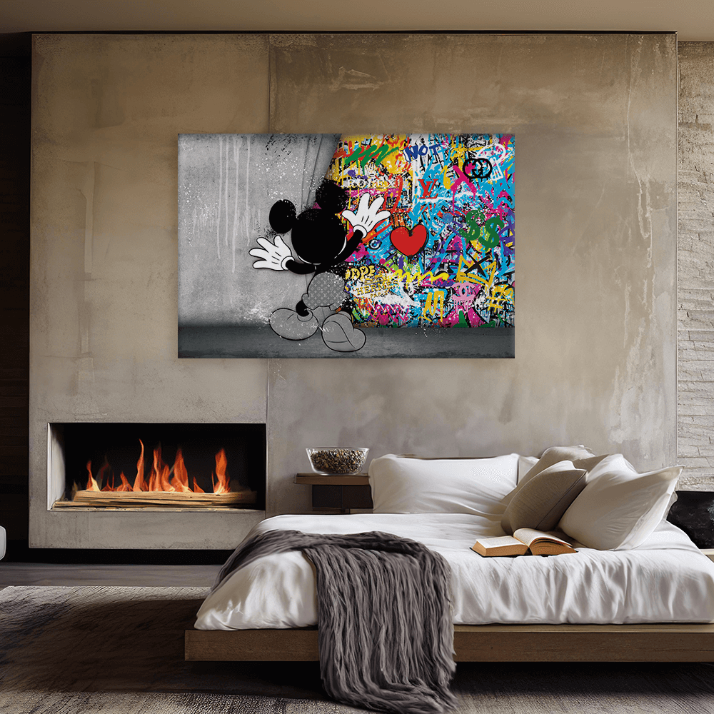 Leinwandbild - MICKEY MEETS BANKSY - HINTER DEM VORHANG