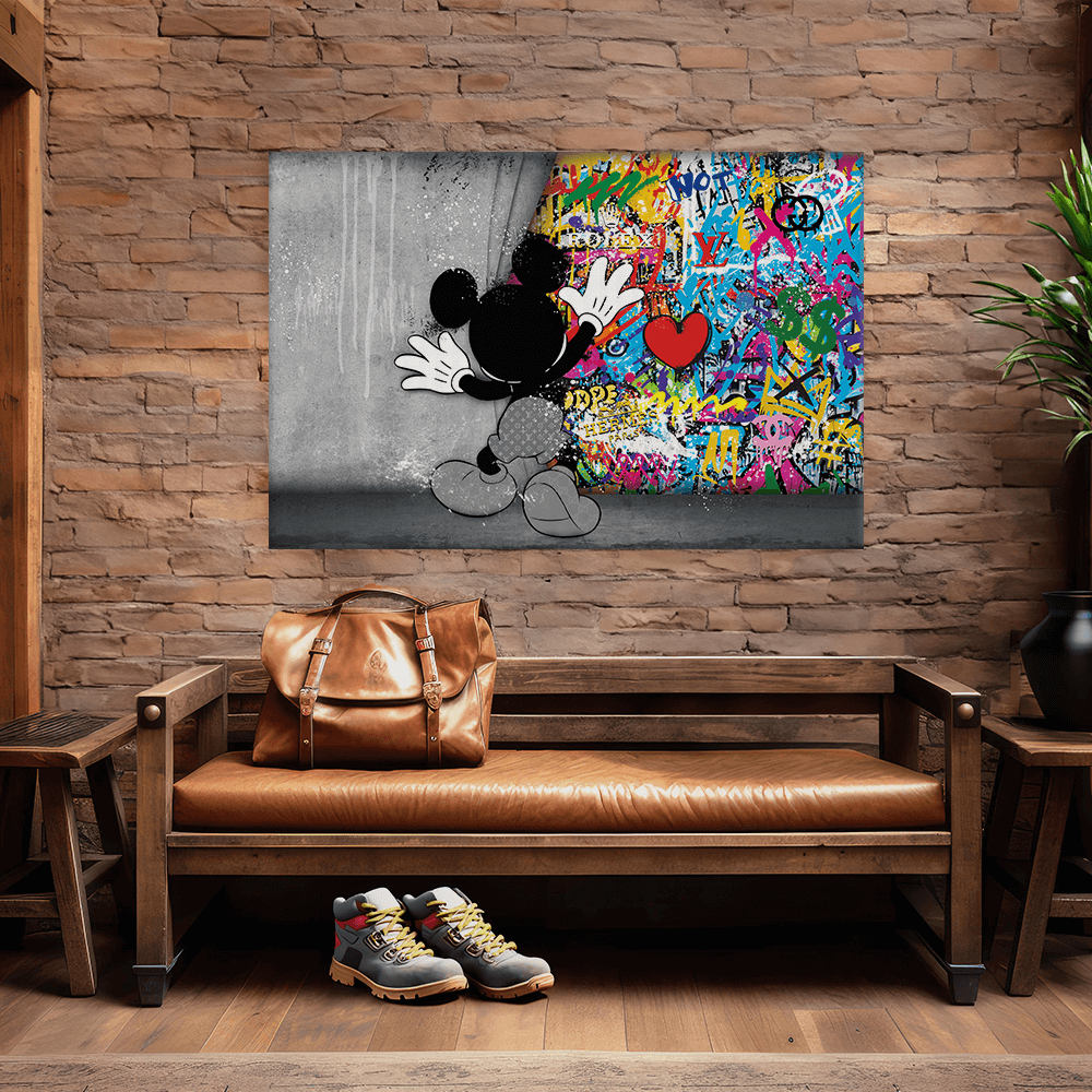 Leinwandbild - MICKEY MEETS BANKSY - HINTER DEM VORHANG