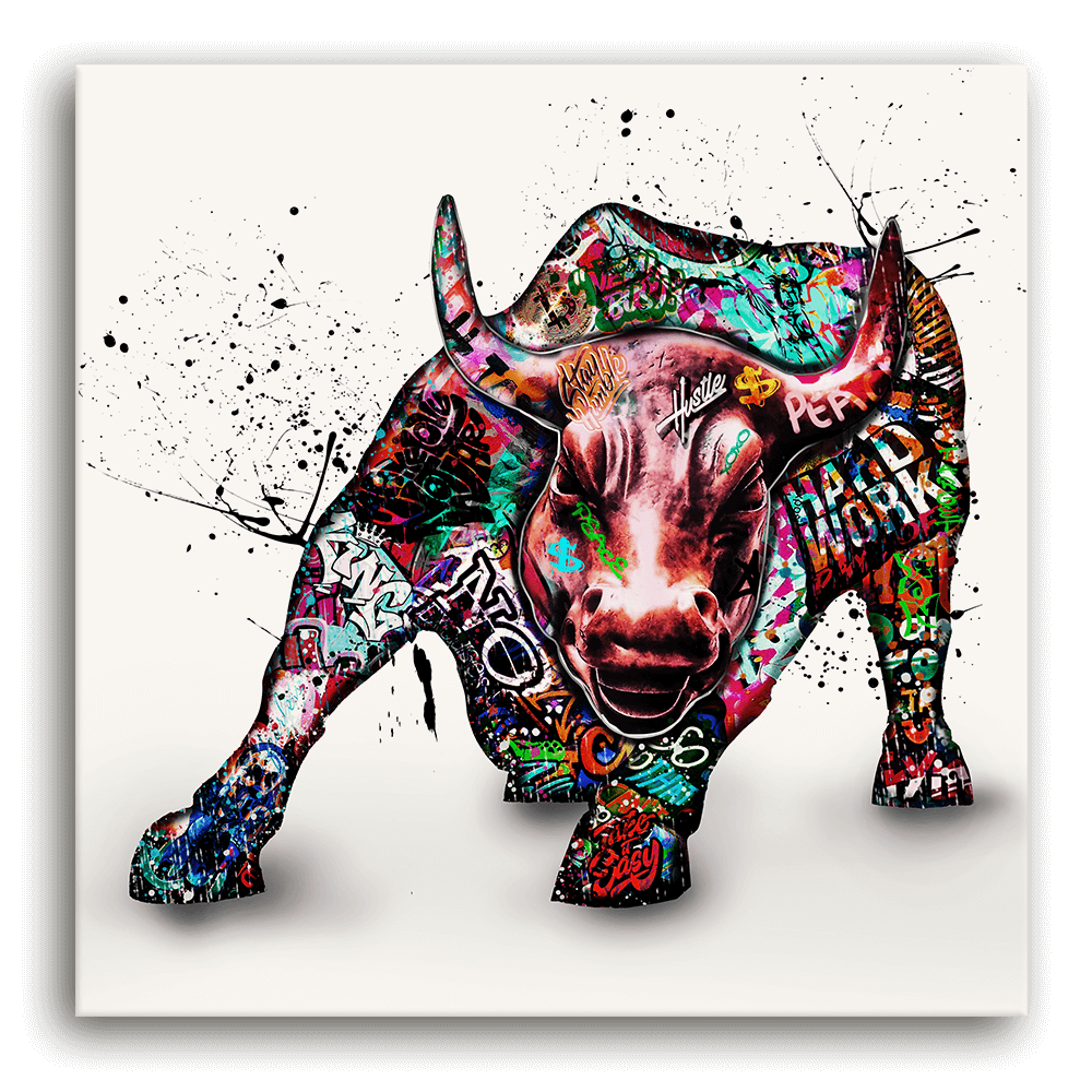 Leinwandbild - STIER GRAFFITI - WORK LIKE A BULL