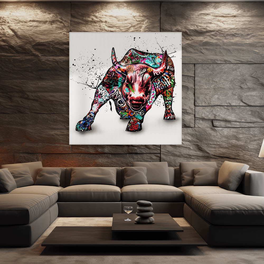 Leinwandbild - STIER GRAFFITI - WORK LIKE A BULL