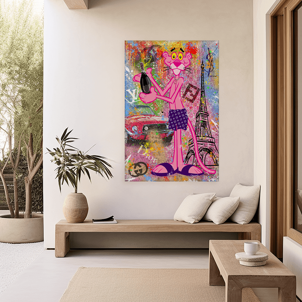 Leinwandbild - PINK PANTHER - CHAMPAGNER IN PARIS