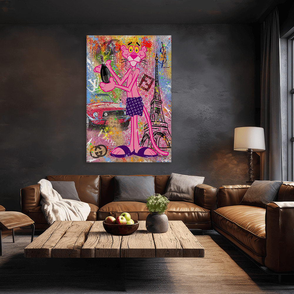 Leinwandbild - PINK PANTHER - CHAMPAGNER IN PARIS
