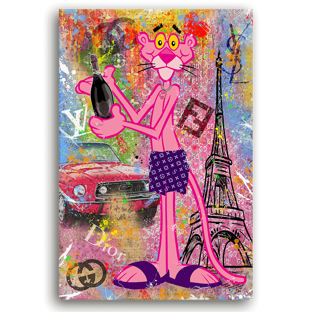 Leinwandbild - PINK PANTHER - CHAMPAGNER IN PARIS