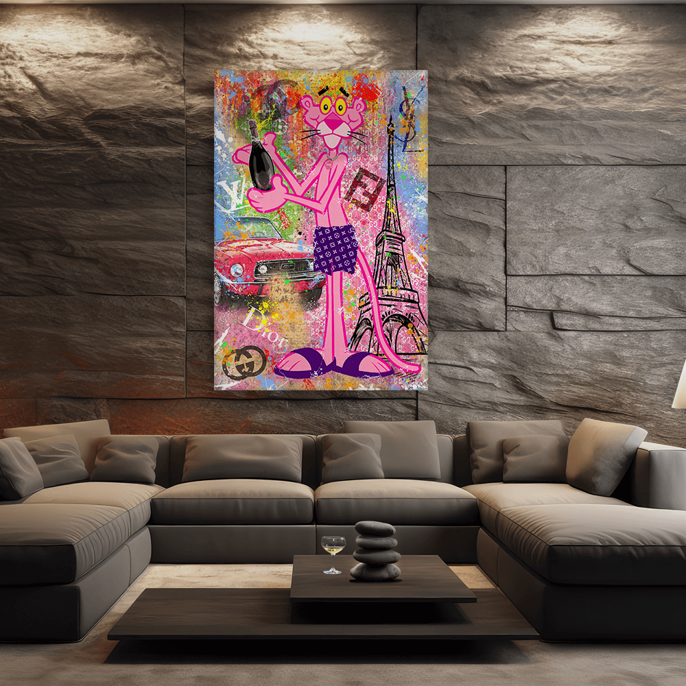 Leinwandbild - PINK PANTHER - CHAMPAGNER IN PARIS