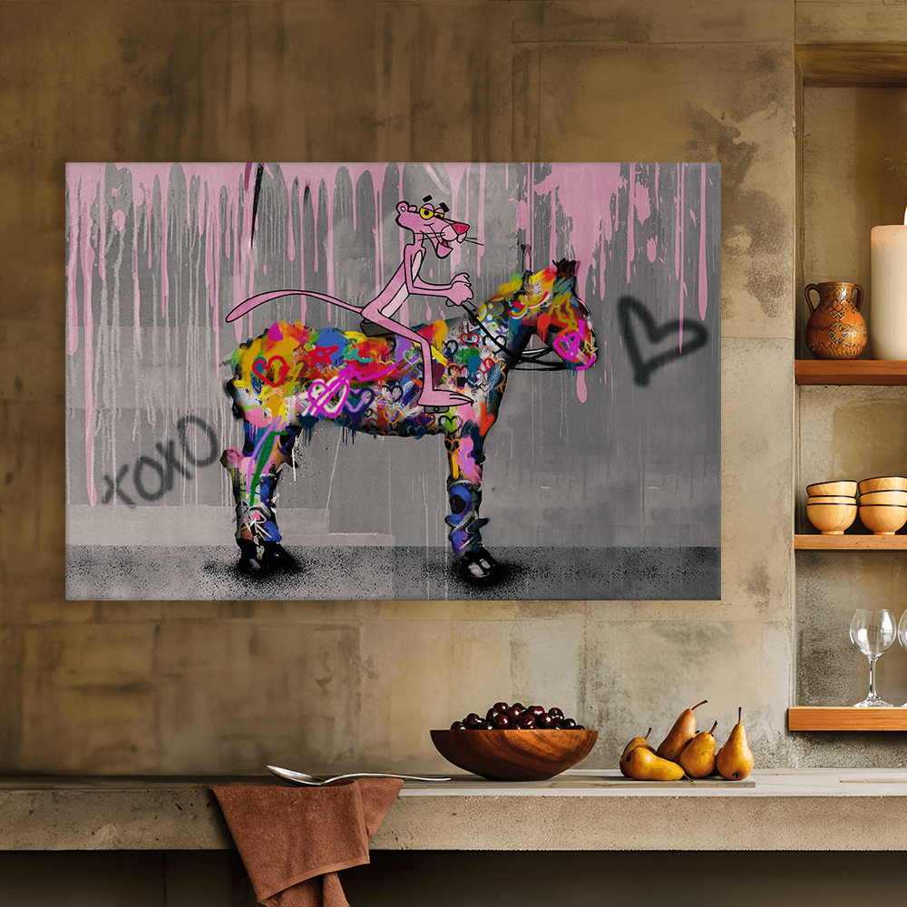 Leinwandbild - PINK PANTHER - LIEBT PFERDE