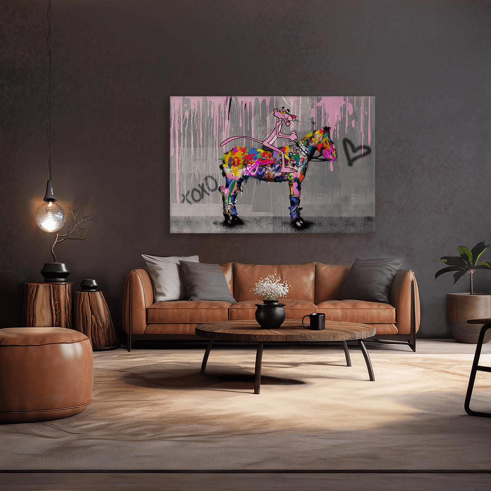 Leinwandbild - PINK PANTHER - LIEBT PFERDE