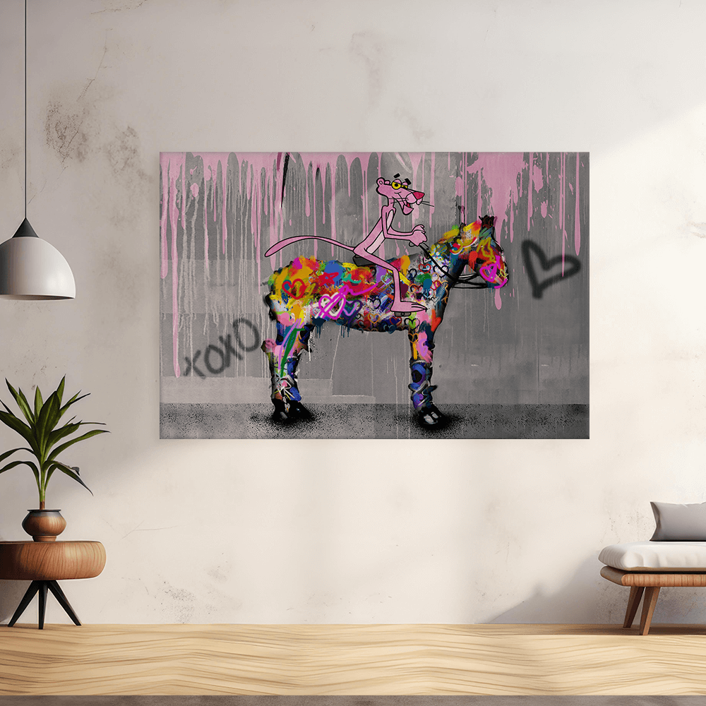 Leinwandbild - PINK PANTHER - LIEBT PFERDE