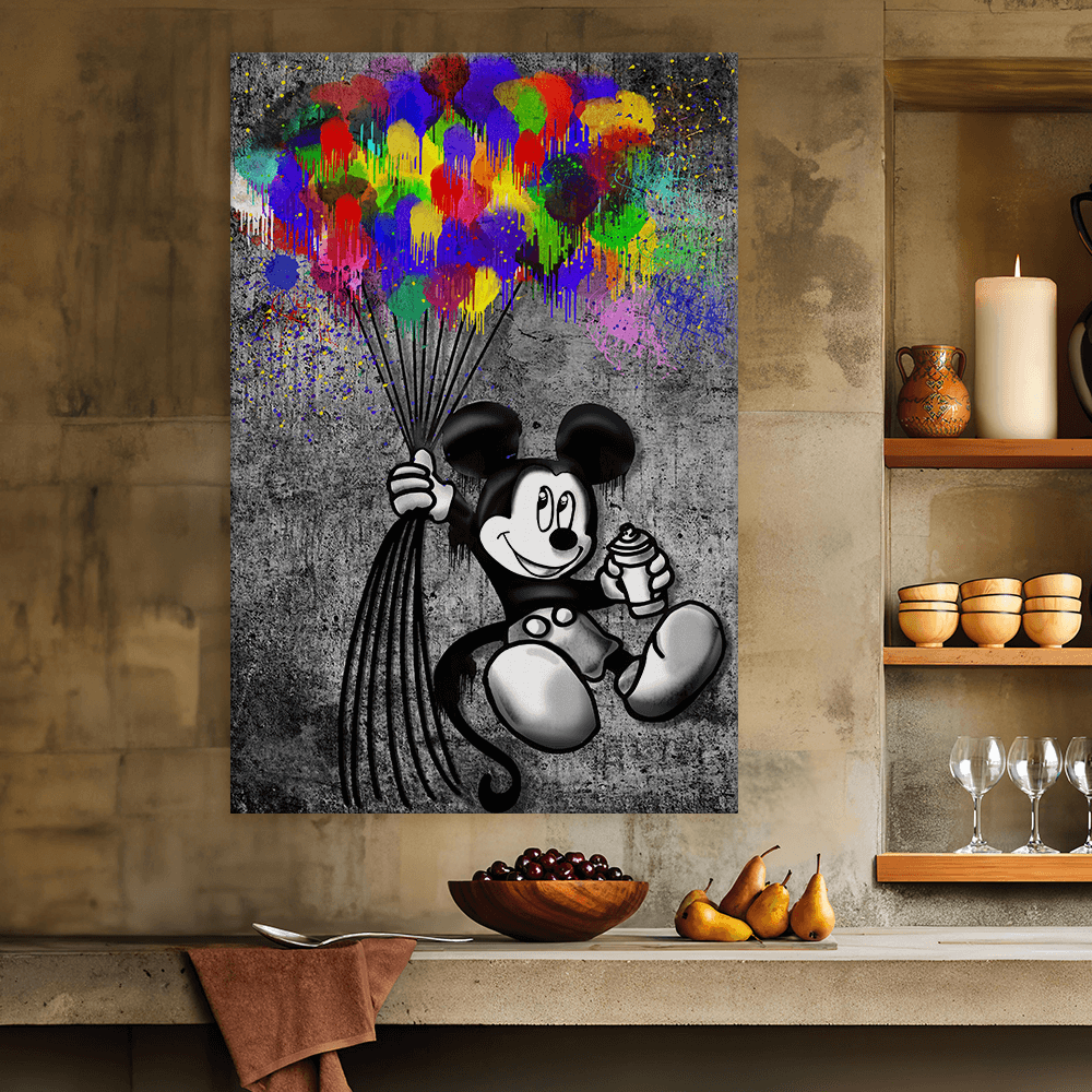 Leinwandbild - MICKEY MEETS BANKSY - GRAFFITY BALLONS