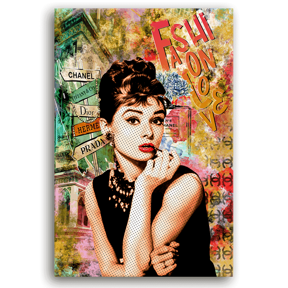 Leinwandbild - AUDREY HEPBURN POP ART - FASHION LOVE