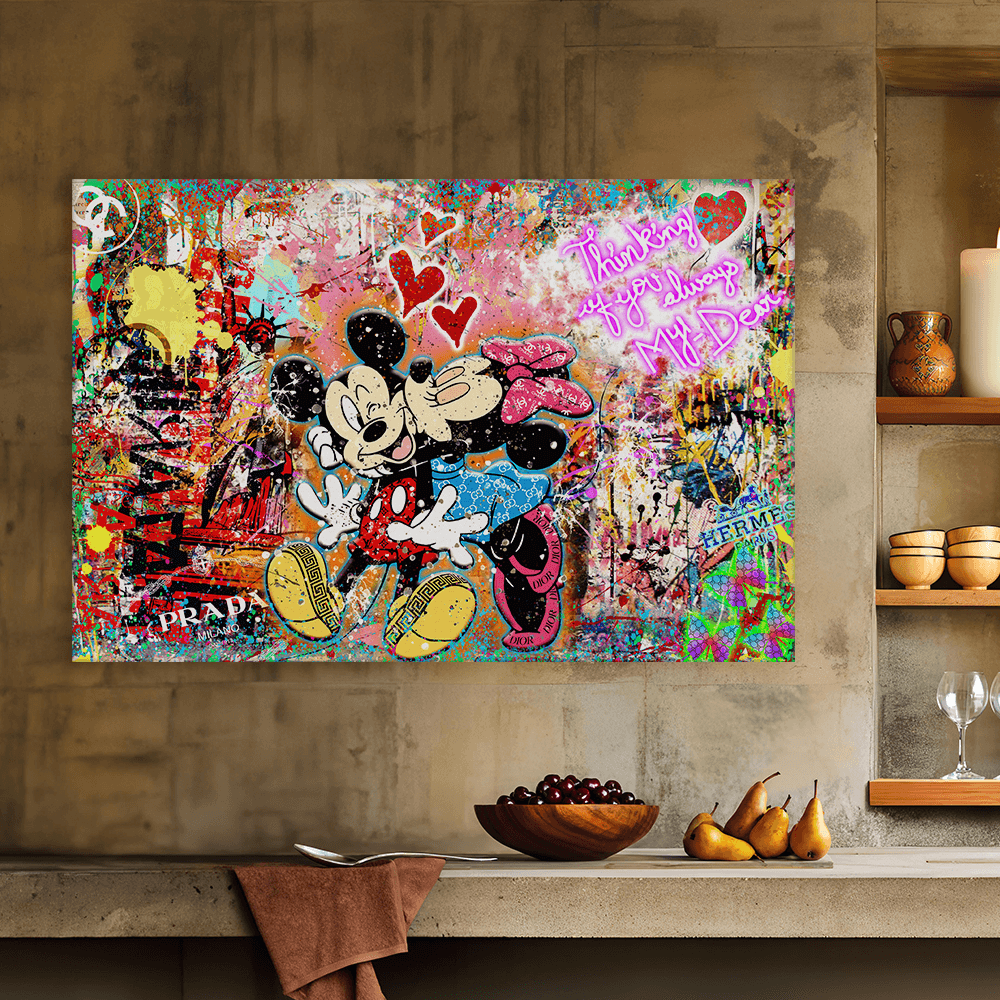 Leinwandbild - MICKEY MEETS BANKSY - LOVE IS ALL WE NEED No. 2