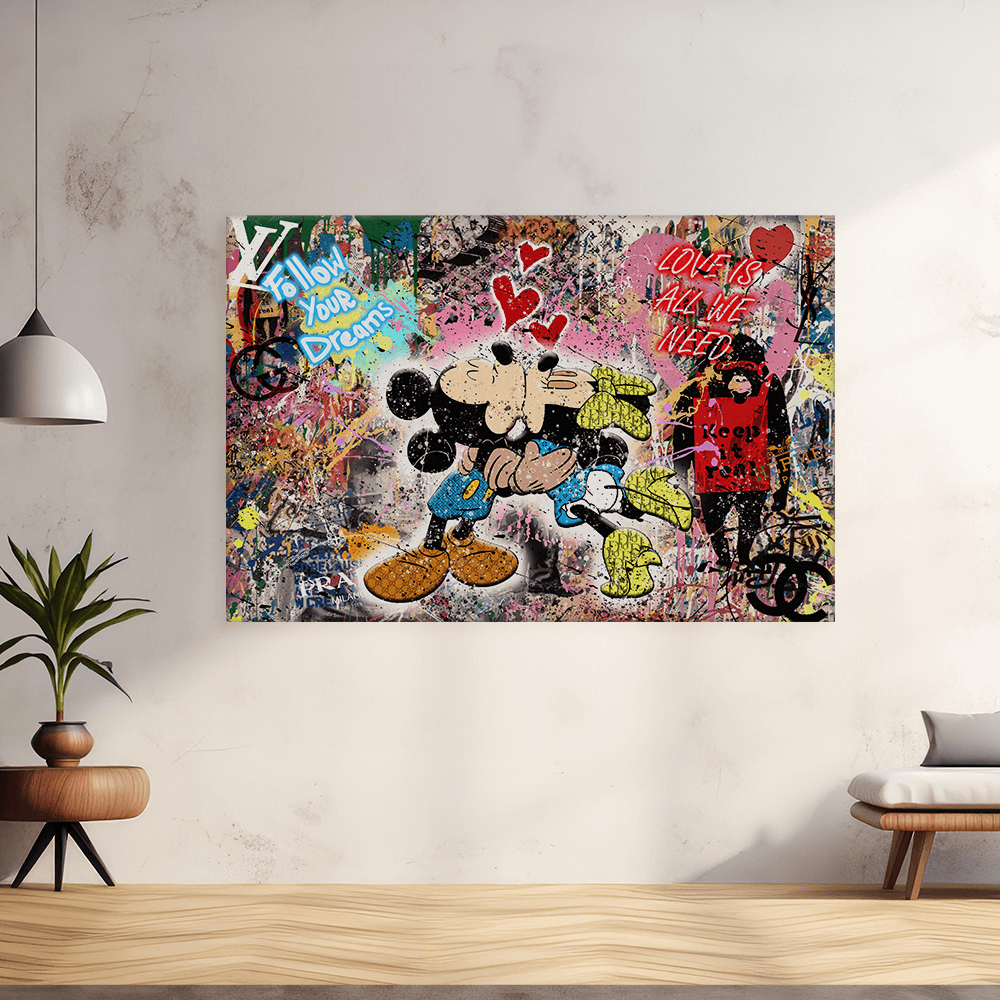 Leinwandbild - MICKEY MEETS BANKSY - LOVE IS ALL WE NEED No. 3