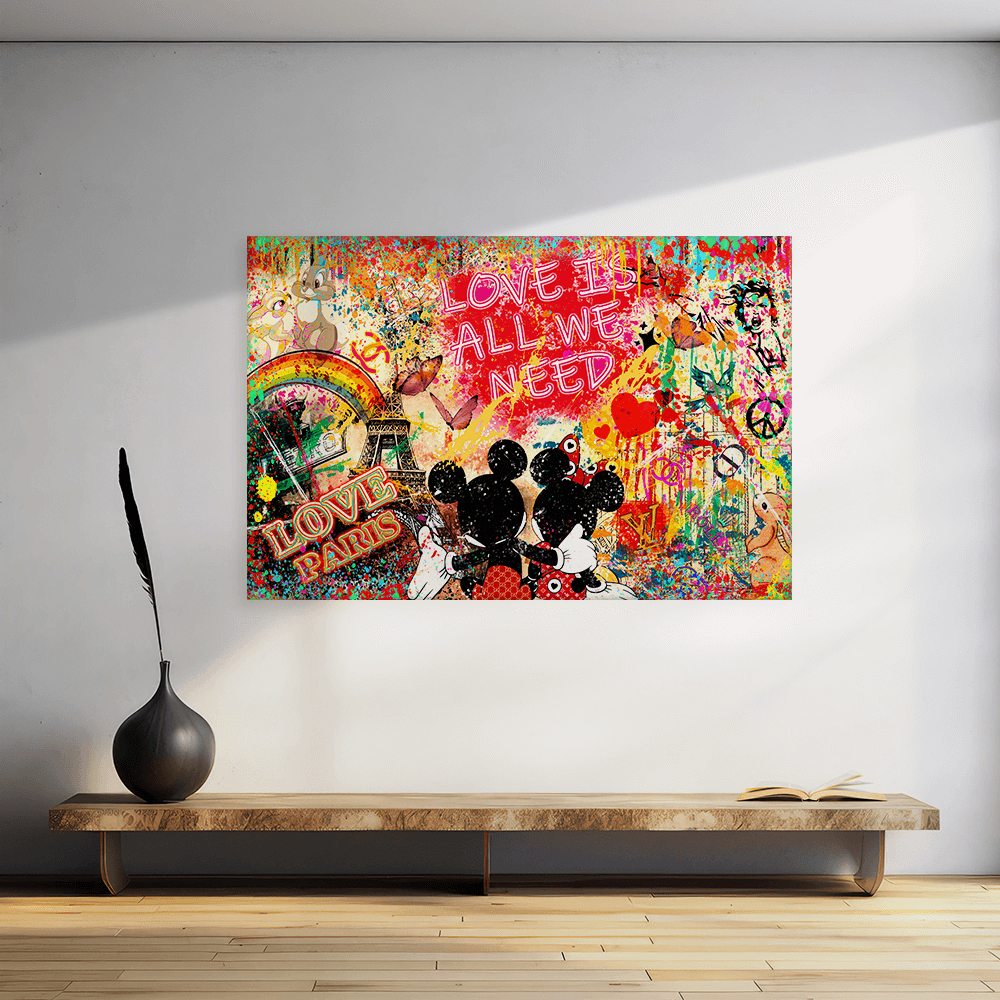 Leinwandbild - MICKEY MEETS BANKSY - LOVE IS ALL WE NEED No. 4