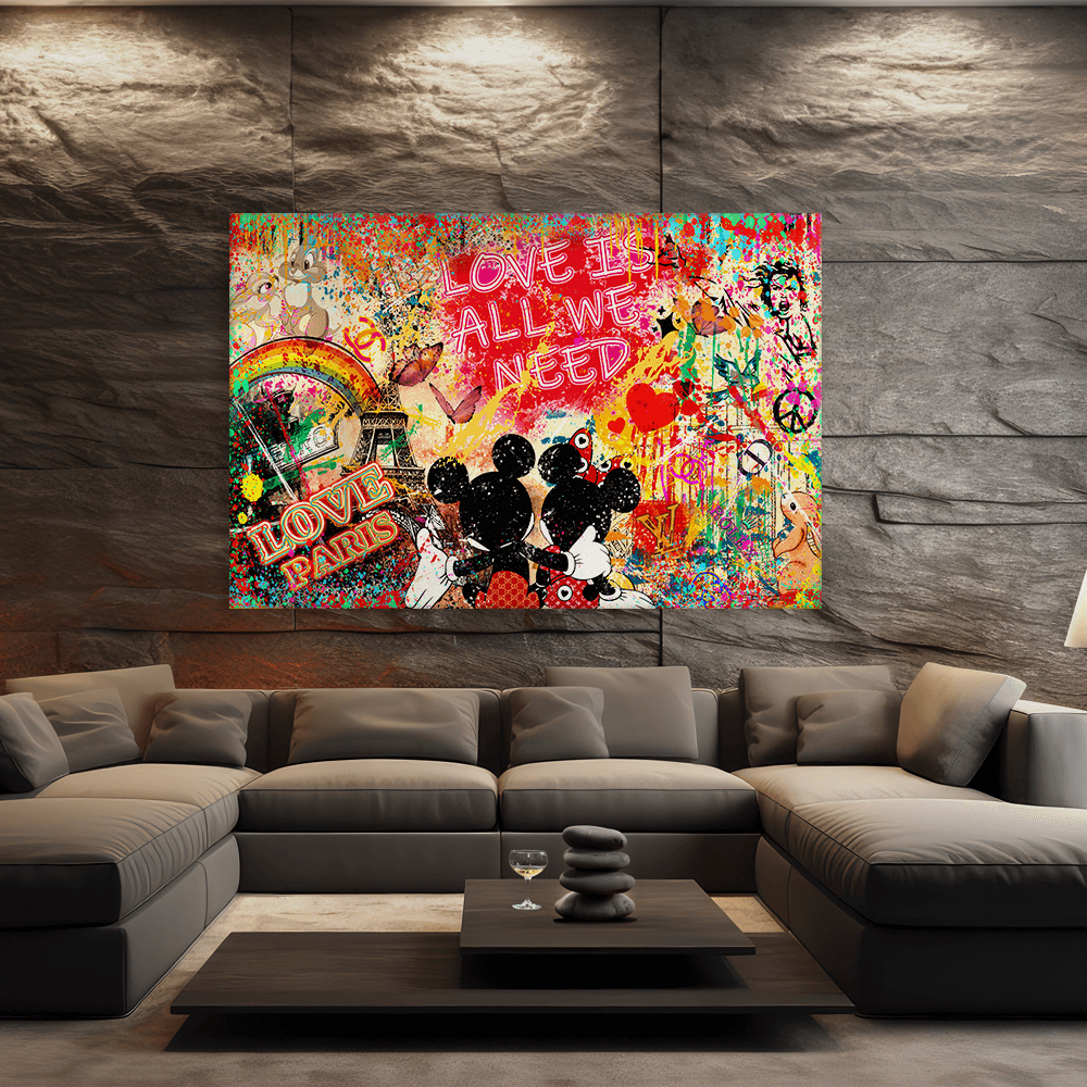 Leinwandbild - MICKEY MEETS BANKSY - LOVE IS ALL WE NEED No. 4
